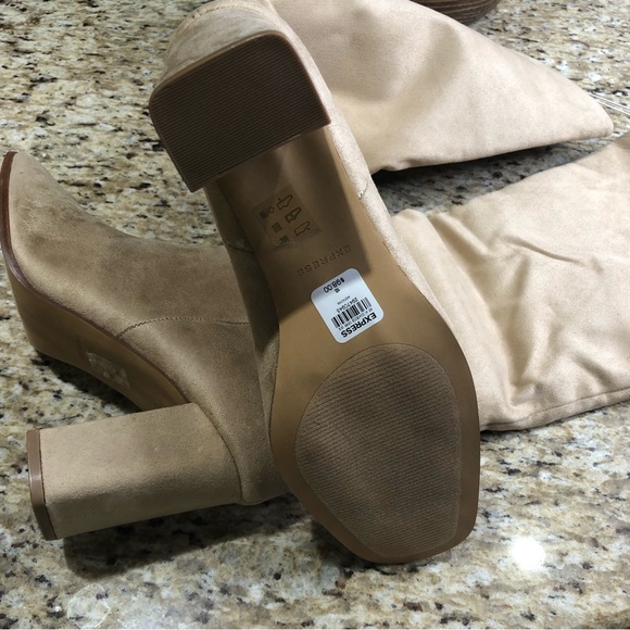 Express Slouchy Knee High Block Heel Tan Taupe Suede Boots 10 - Picture 12 of 14